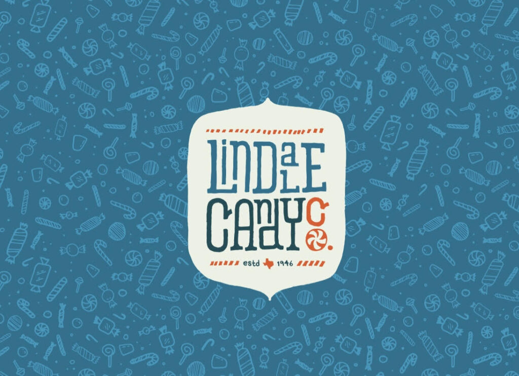 Lindale Candy Co. logo on candy pattern background